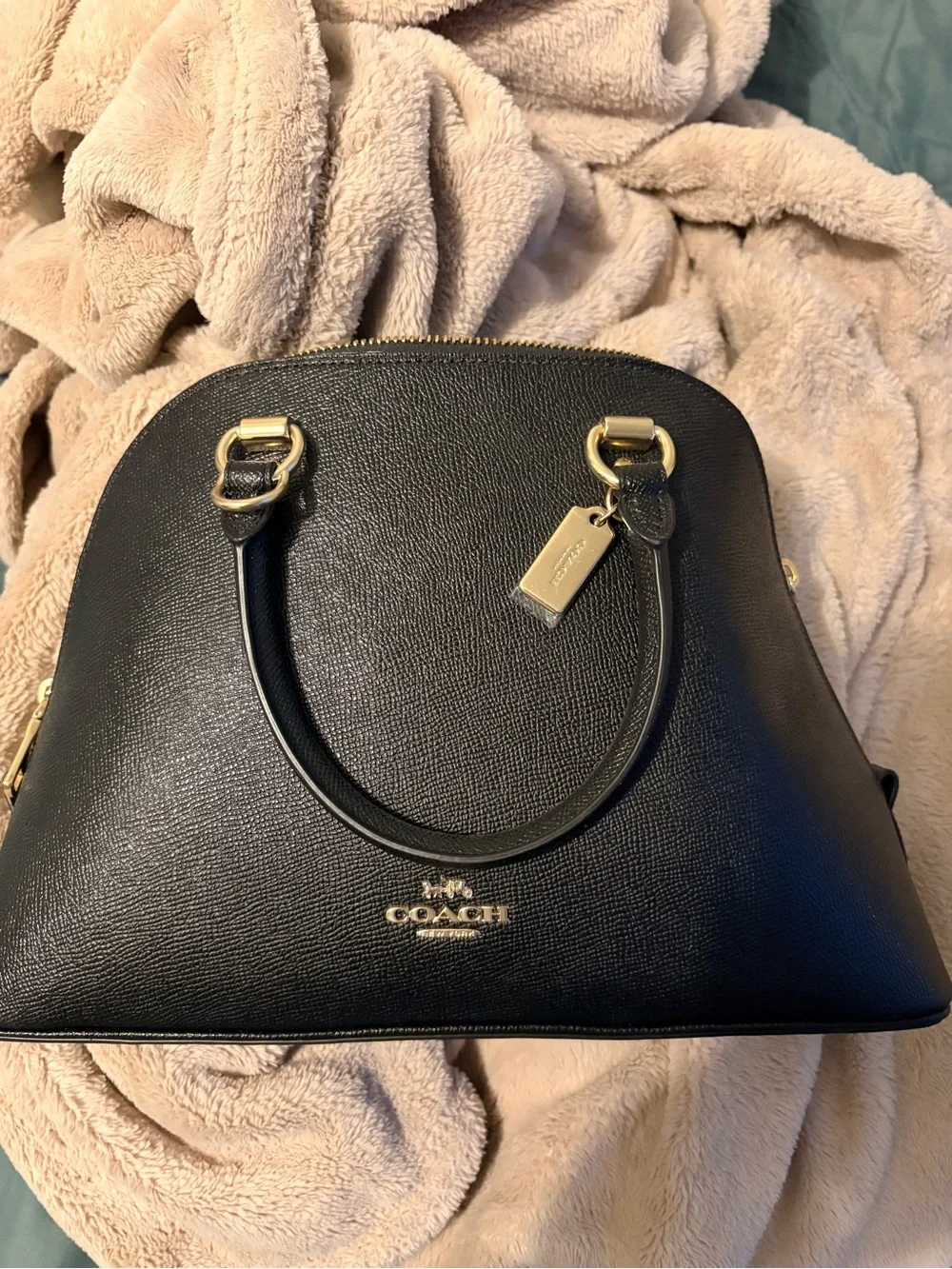 Coach Black Leather Dome Satchel with Gold Hardware